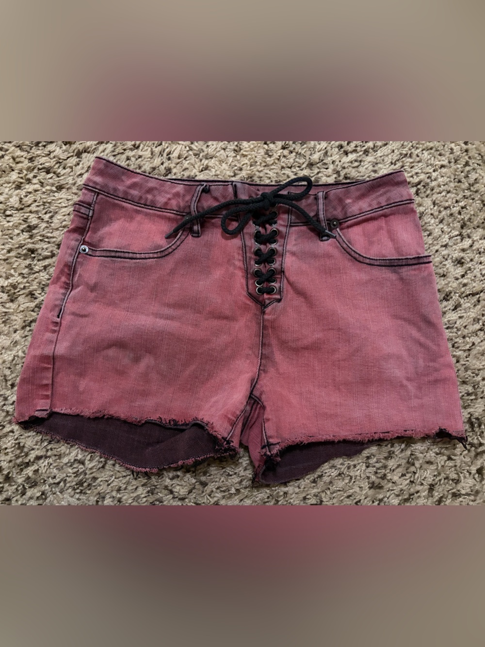 Hot Topic Lace-Up Rose Pink Denim Shorts